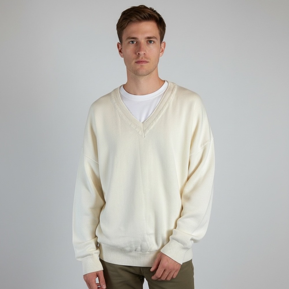 Vintage Linksport by Austads V-Neck Sweater Mens XL Cream Cotton Retro Golf 90s